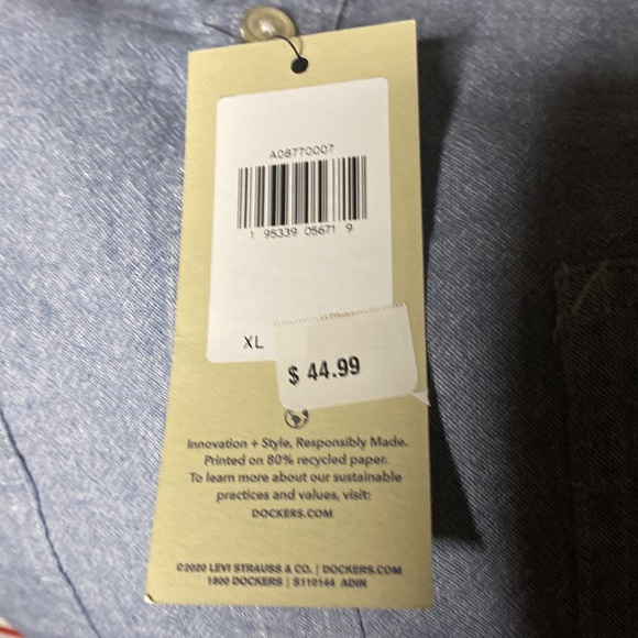 NWT Dockers Work Shirt Button Down Chambray Heathered Blue Long Sleeve - Picture 5 of 10